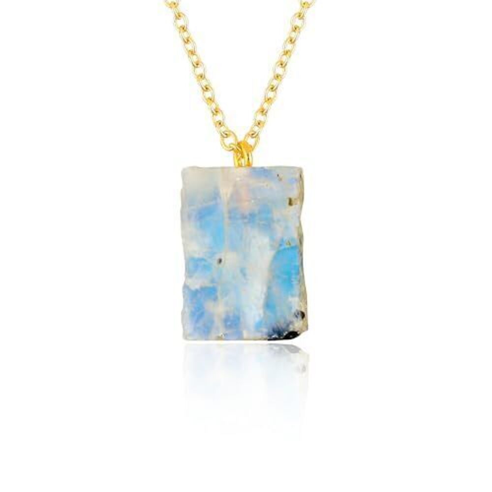 9693 Raw Rainbow Moonstone Gemstone Necklace – Natural Crystal Pendant on
